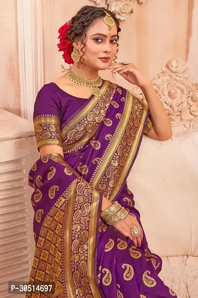 Stylish Purple Jacquard Saree With Blouse Piece For Women-thumb3