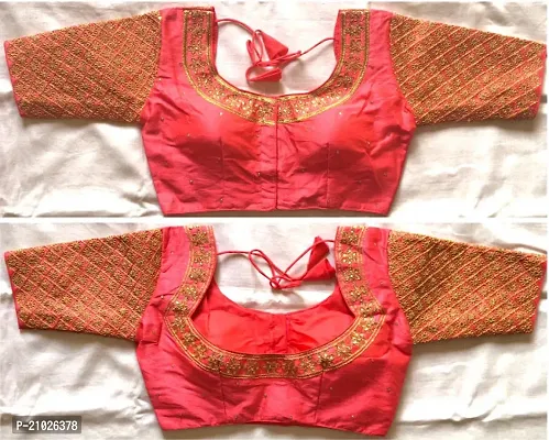 Womens Banglori Silk Embroidery Coding  Work Readymade Saree Blouse