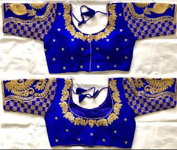 SumairaTex Women's Phantom Silk Peacock Sleeves Embroidery Readymade Saree Blouse