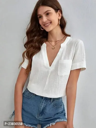 Casual Regular Sleeves Solid Women White Top-thumb0