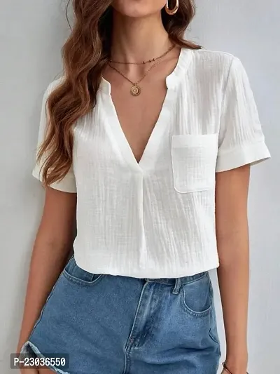 Casual Regular Sleeves Solid Women White Top-thumb2