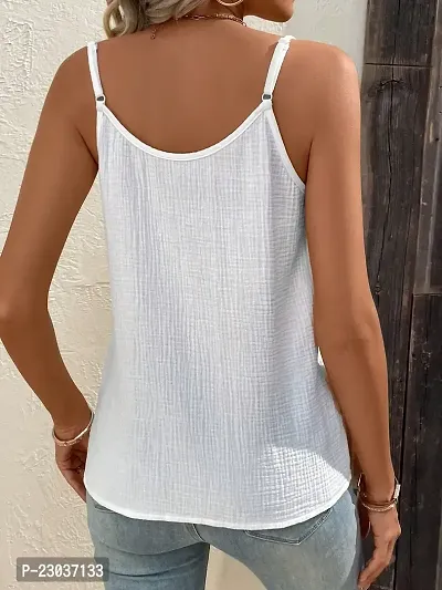 Casual Sleeveless Solid Women White Top-thumb2