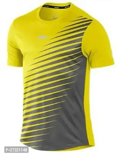 Stylish Yellow Polyester Printed Round Neck Tees For Men