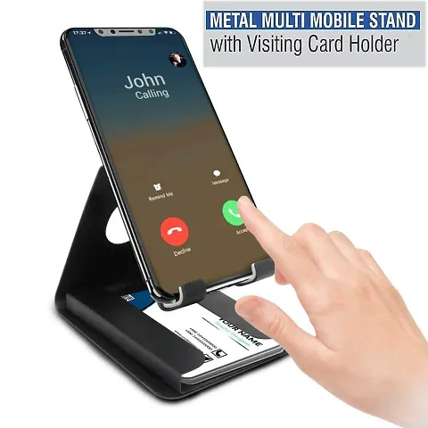 Metal Multi Mobile Stand with Visiting Card Holder and Mobile Stand Mount for All Smartphones Foldable Perfect for Bed, Office, Table, Home, Desktop (Pack Of 1)