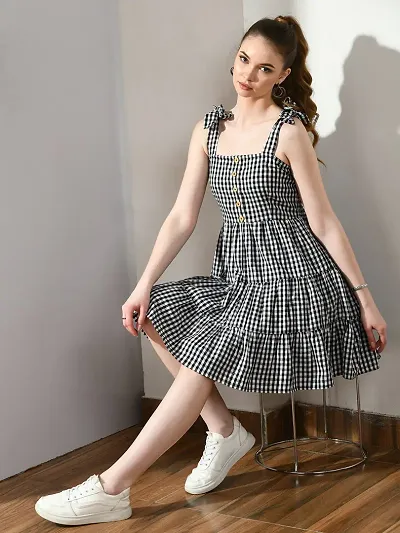 Stylish Check Tiered Dress