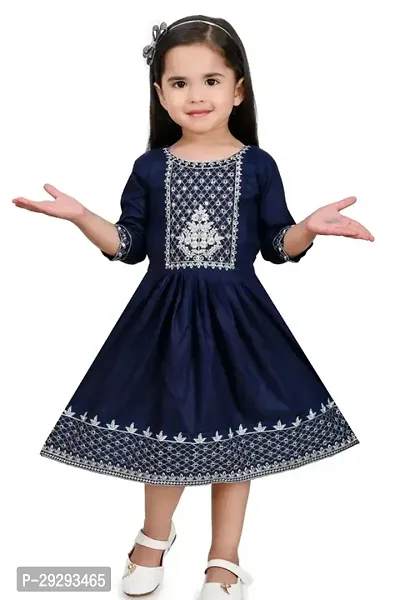 Stylish Navy Blue Rayon Dresses For Girls-thumb0