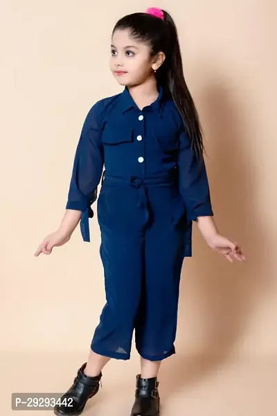 Stylish Navy Blue Polyester Jumpsuit For Girls-thumb0