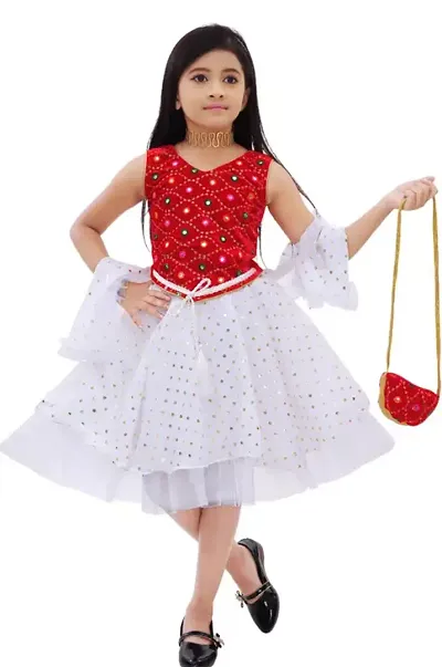 Stylish Red Cotton Blend Dresses For Girls