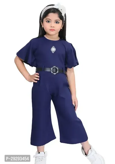 Stylish Blue Cotton Blend Jumpsuit For Girls-thumb0