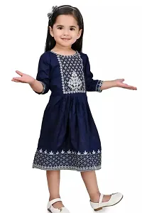 Stylish Navy Blue Rayon Dresses For Girls-thumb1