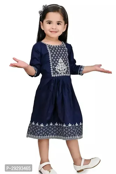 Stylish Navy Blue Rayon Dresses For Girls-thumb2