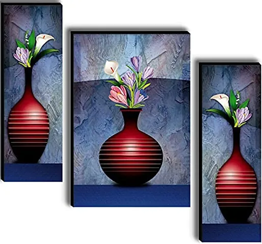 pnf Set Of 3 Floral Flower framed-0505-(14x22inch,Multicolour,Synthetic Frame)