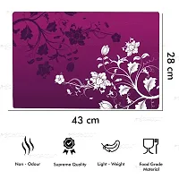 Brewel Swalloworld Combo of Kitchen Combo Fridge Top Cover, Fridge Handle Covers,4 Fridge Mats ,Set of 7 Pieces, (Purple-Leaf)-thumb2