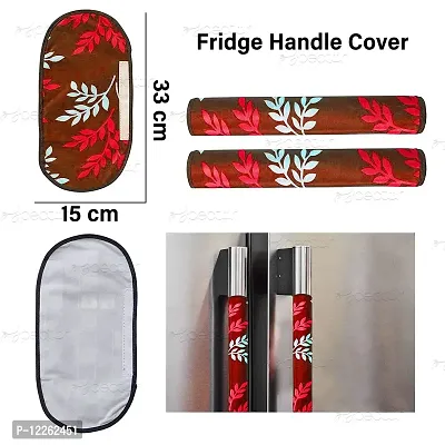 Brewel Swalloworld Combo of Kitchen Combo Fridge Top Cover, Fridge Handle Covers,4 Fridge Mats ,Set of 7 Pieces, (Red-Leaf)-thumb5