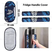 Swalloworld Combo of Kitchen Combo Fridge Top Cover, Fridge Handle Covers,4 Fridge Mats ,Set of 7 Pieces, (Blue-Leaf)-thumb4