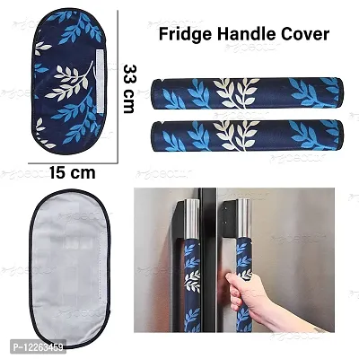 Swalloworld Combo of Kitchen Combo Fridge Top Cover, Fridge Handle Covers,4 Fridge Mats ,Set of 7 Pieces, (Blue-Leaf)-thumb5