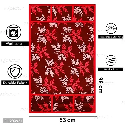 Brewel Swalloworld Combo of Kitchen Combo Fridge Top Cover, Fridge Handle Covers,4 Fridge Mats ,Set of 7 Pieces, (Red-Leaf)-thumb4