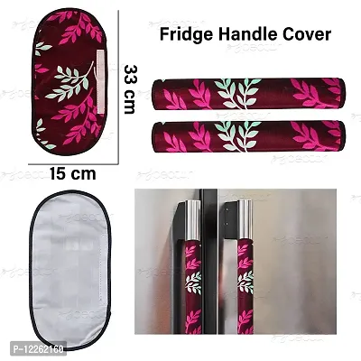 Brewel Swalloworld Combo of Kitchen Combo Fridge Top Cover, Fridge Handle Covers,4 Fridge Mats ,Set of 7 Pieces, (Purple-Leaf)-thumb5