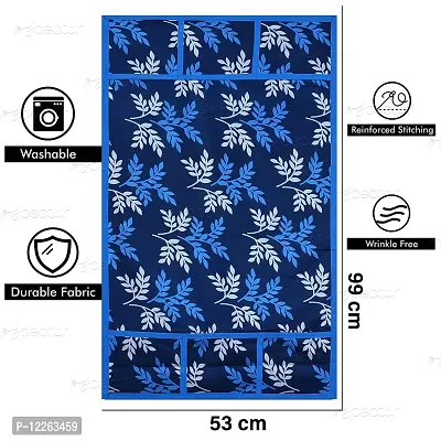 Swalloworld Combo of Kitchen Combo Fridge Top Cover, Fridge Handle Covers,4 Fridge Mats ,Set of 7 Pieces, (Blue-Leaf)-thumb4