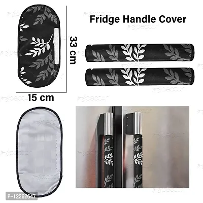 Brewel Swalloworld Combo of Kitchen Combo Fridge Top Cover, Fridge Handle Covers,4 Fridge Mats ,Set of 7 Pieces, (Black-Leaf)-thumb5