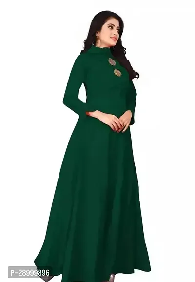 Elegant Cotton Green 3/4 Sleeves Solid Gown For Women-thumb0