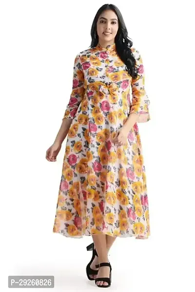 Stylish Multicoloured Georgette Stitched Gown For Women