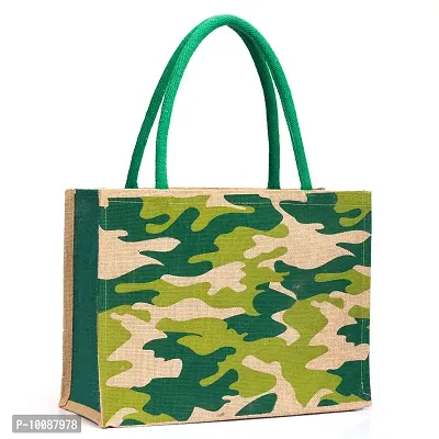 H&B Jute Bag ? Shopping Bag | Tote Bag | Carry Bag | Grocery Bag | Eco-Friendly Bag | Shoulder Bag | Handbag | Travel Bag | Beach Tote - Military Design (Green)-thumb0