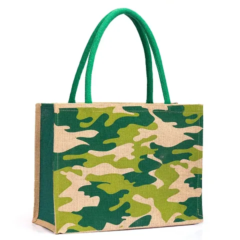 H&B Jute Bag ? Shopping Bag | Tote Bag | Carry Bag | Grocery Bag | Eco-Friendly Bag | Shoulder Bag | Handbag | Travel Bag | Beach Tote - Military Design (Green)