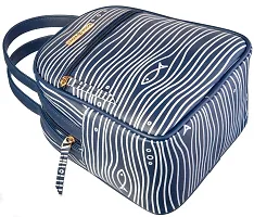 SACCI MUCCI Multipurpose Lunch Bag with Adjustable Strap a Perfect Office Bag for Women - Simple Fishes and Waves (Navy Blue)-thumb2