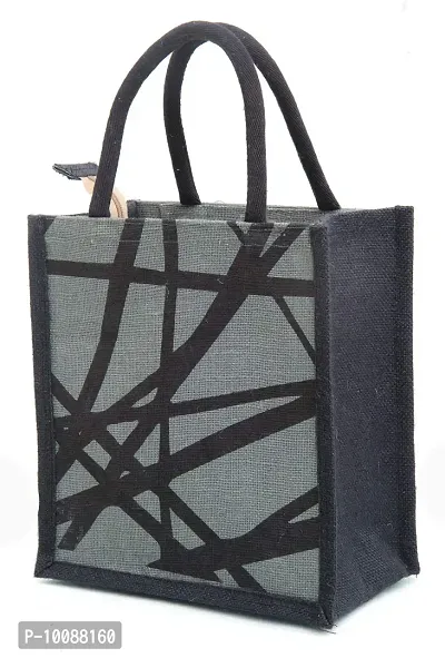 H&B Men's Printed Jute Tiffin Bag with Zip (Grey, Medium)