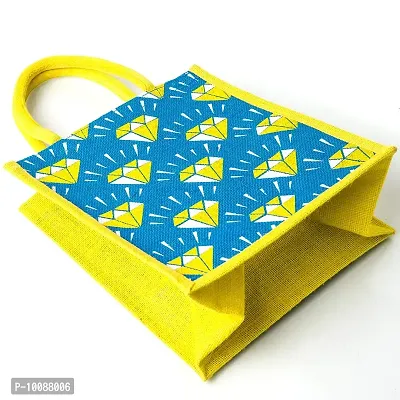 H&B Jute bag for lunch box – Jute handbag, jute tote, jute lunch bags for office, tiffin bags for office, Printed jute bag – ZIP, BOTTLE HOLDER – Diamond (Combo of 3 - Blue)-thumb2