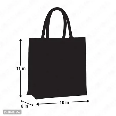 H&B Jute bag for lunch box – Jute handbag, jute tote, jute lunch bags for office, tiffin bags for office, Printed jute bag – ZIP, BOTTLE HOLDER – Diamond (Combo of 3 - Black)-thumb5