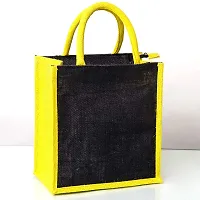 H&B Jute bag for lunch box – Jute handbag, jute tote, jute lunch bags for office, tiffin bags for office, Printed jute bag – ZIP, BOTTLE HOLDER – Diamond (Combo of 3 - Black)-thumb3