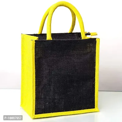 H&B Jute bag for lunch box – Jute handbag, jute tote, jute lunch bags for office, tiffin bags for office, Printed jute bag – ZIP, BOTTLE HOLDER – Diamond (Combo of 3 - Black)-thumb4