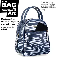 SACCI MUCCI Multipurpose Lunch Bag with Adjustable Strap a Perfect Office Bag for Women - Simple Fishes and Waves (Navy Blue)-thumb3