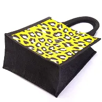 H&B Jute bag for lunch – jute lunch bag, jute handbag, tote bag, printed jute bag, designer jute bag, Tiffin Bag, lunch box bag, cute lunch bag – ZIP, BOTTLE HOLDER - Animal Skin Print (2 Yellow black)-thumb3