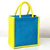 H&B Unisex Jute Printed Tote/Lunch Bag with Zip and Bottle Holder for office (Blue, 1)-thumb3