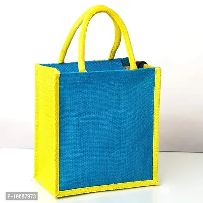 H&B Unisex Jute Printed Tote/Lunch Bag with Zip and Bottle Holder for office (Blue, 1)-thumb4