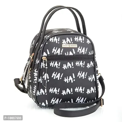 Sacci MUCCIMultipurpose Lunch Bag with Adjustable Strap a Perfect Office Bag for Women - Ha Ha Graffiti Doodle Art (Black)-thumb0