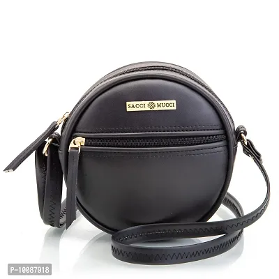 Sacci Mucci sling bag for women or Women's round sling bag (Black)