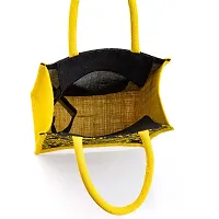 H&B Jute bag for lunch box ? Jute handbag, jute tote, jute lunch bags for office, tiffin bags for office, Printed jute bag ? ZIP, BOTTLE HOLDER ? Damask Design (Yellow & Brown)-thumb3