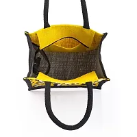 H&B Jute Bag for Lunch ? Jute Lunch Bag, Jute Handbag, Tote Bag, Printed Jute Bag, Designer Jute Bag, Tiffin Bag, Lunch Box Bag, Cute Lunch Bag ? Zip, Bottle Holder - Animal Skin Print(Yellow Black)-thumb2