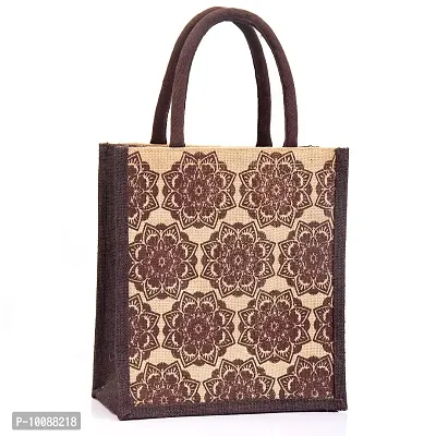 H&B Jute Lunch Bag ? Jute Bag for Lunch, Bags for Men, Bags for Girls, Travel Bag, Bag for Women, Jute Handbags for Girls ? Zip, Bottle Holder ? Mandala Print (Brown)-thumb0