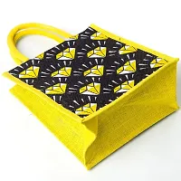 H&B Jute bag for lunch box – Jute handbag, jute tote, jute lunch bags for office, tiffin bags for office, Printed jute bag – ZIP, BOTTLE HOLDER – Diamond (Combo of 3 - Black)-thumb1
