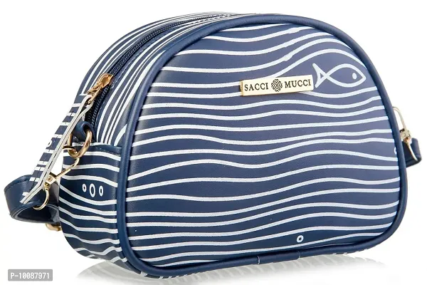 Sacci Mucci Women's Sling Bag or Women's Cross-body Bags - simple fishes and waves (Blue)