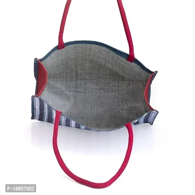 HB Jute Bag ? Shopping Bag | Tote Bag | Carry Bag | Grocery Bag | Eco-Friendly Bag | Shoulder Bag | Handbag | Travel Bag | Reusable Bag - Denim Strip Print (2 Bag)-thumb4