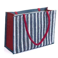 HB Jute Bag ? Shopping Bag | Tote Bag | Carry Bag | Grocery Bag | Eco-Friendly Bag | Shoulder Bag | Handbag | Travel Bag | Reusable Bag - Denim Strip Print (2 Bag)-thumb1
