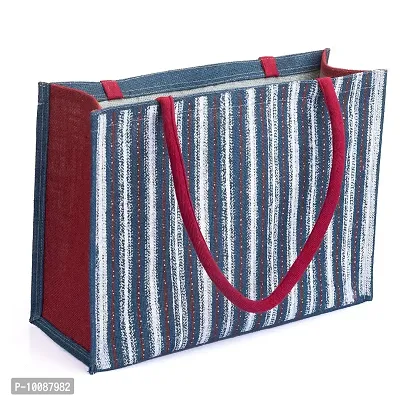 HB Jute Bag ? Shopping Bag | Tote Bag | Carry Bag | Grocery Bag | Eco-Friendly Bag | Shoulder Bag | Handbag | Travel Bag | Reusable Bag - Denim Strip Print (2 Bag)-thumb2
