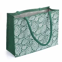 H&B Jute Bag ? Shopping Bag | Tote Bag | Carry Bag | Grocery Bag | Eco-Friendly Bag | Shoulder Bag | Handbag | Travel Bag | Beach Tote - Indian Paisley Design (Green)-thumb1