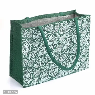 H&B Jute Bag ? Shopping Bag | Tote Bag | Carry Bag | Grocery Bag | Eco-Friendly Bag | Shoulder Bag | Handbag | Travel Bag | Beach Tote - Indian Paisley Design (Green)-thumb2